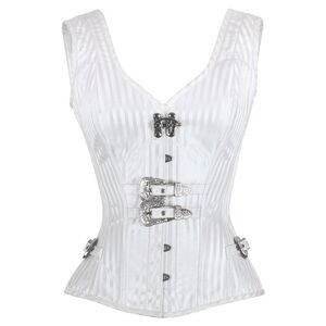 Chic White Striped Corset with Buckle Accents
